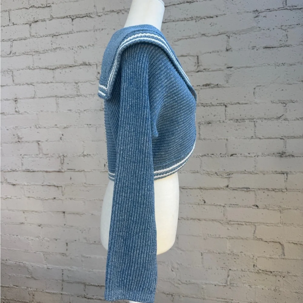 Maeve by Anthropologie Curved-Hem Sailor Collar Cardigan Blue Size M - Picture 6 of 13